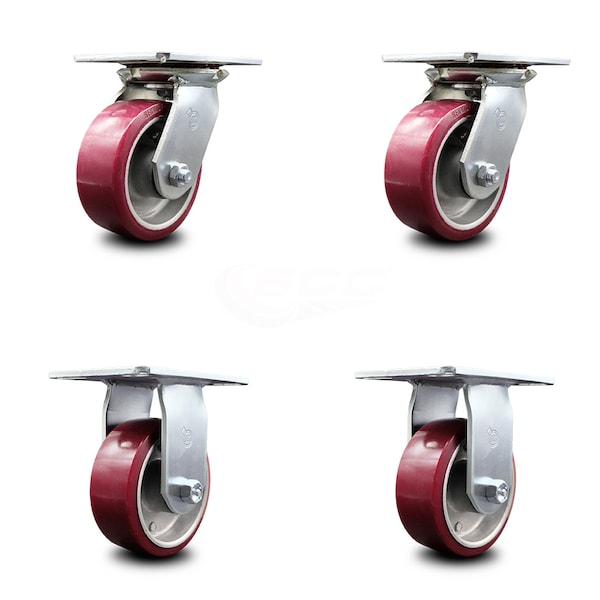 5 Inch Poly on Aluminum Caster Set with Ball Bearings 2 Swivel 2 Rigid SCC